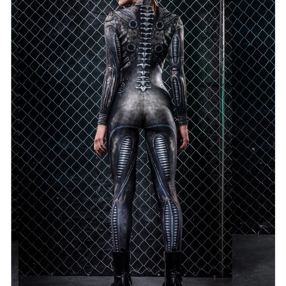 Badinka bodysuit catsuit long sleeve Xenomorph skeleton alien festival costume - Picture 3 of 7